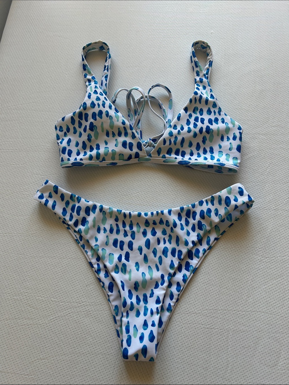 SHEIN Blue & Green Dot Print Triangle Bikini